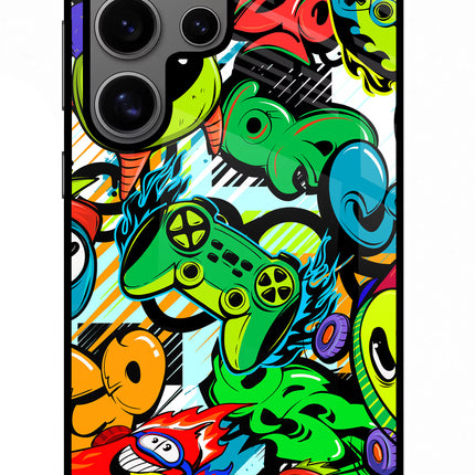 Game Doodle Samsung S24 Ultra Glass Case Back Cover by Casekaro