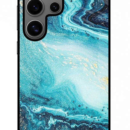 Blue Glitter Marble Samsung S24 Ultra Glass Case