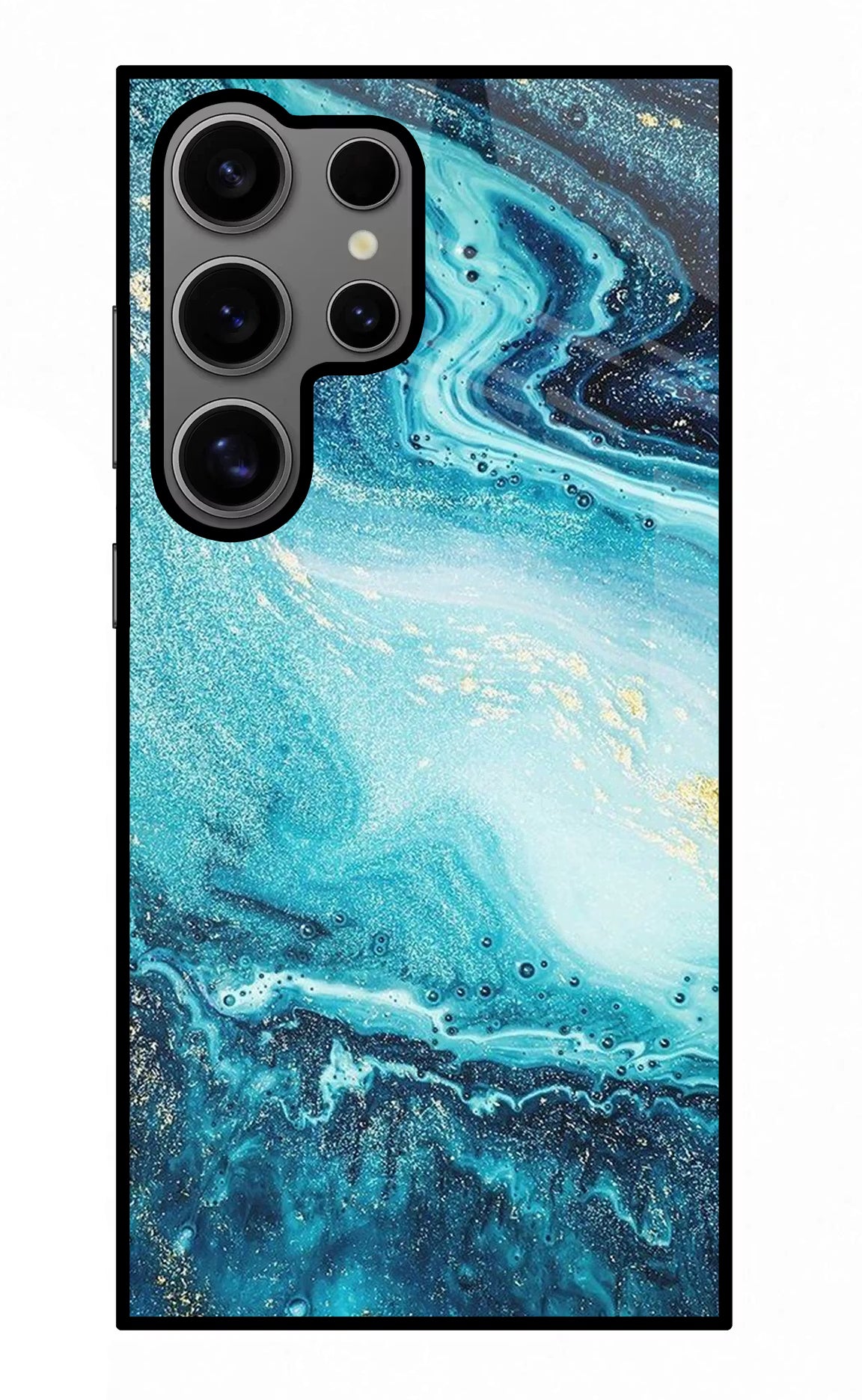 Blue Glitter Marble Samsung S24 Ultra Glass Case Back Cover by Casekaro