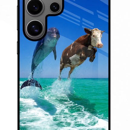 Dolphin vs Cow Samsung S24 Ultra Glass Case Back Cover by Casekaro