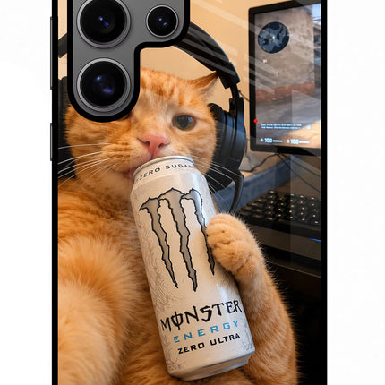 Gamer Cat Energy Samsung S24 Ultra Glass Case Back Cover by Casekaro