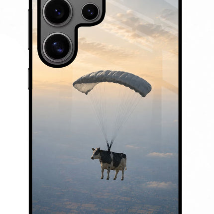 Skydiving Cow Samsung S24 Ultra Glass Case Back Cover by Casekaro