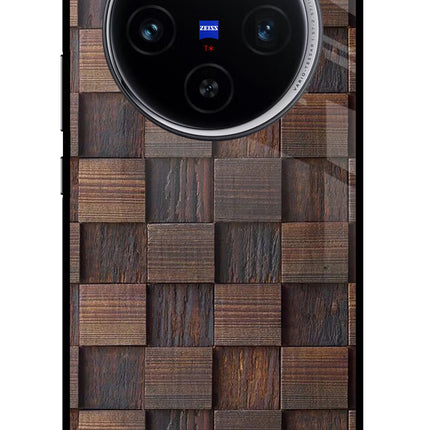 Wooden Cube Design Vivo X100 Glass Case