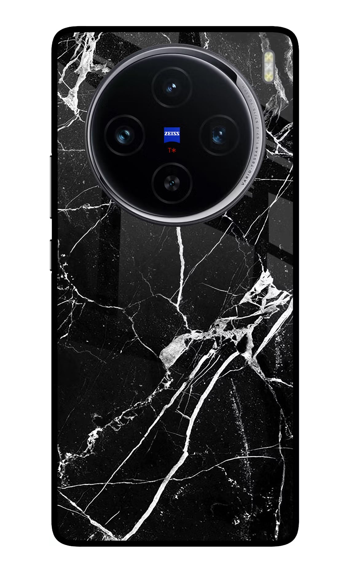 Black Marble Pattern Vivo X100 Glass Case Back Cover by Casekaro
