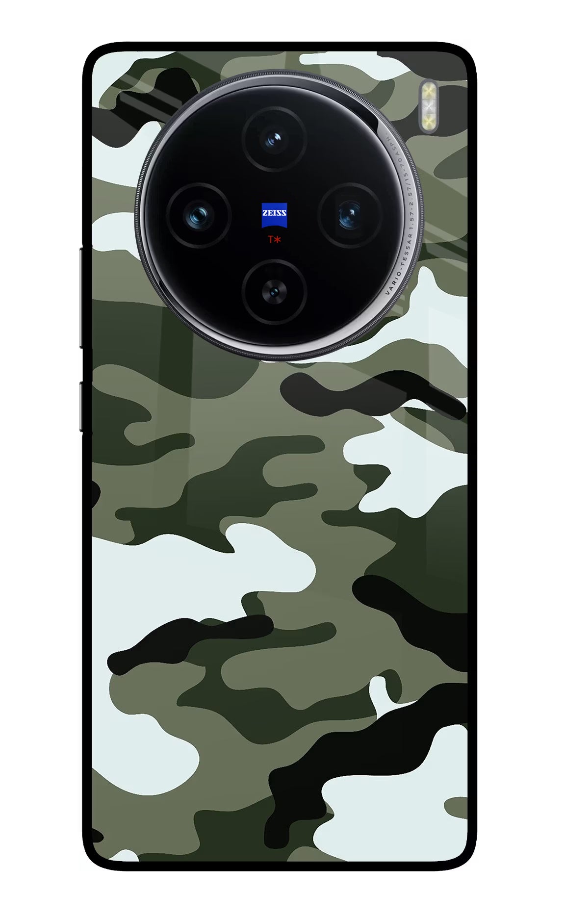 Camouflage Vivo X100 Glass Case Back Cover by Casekaro