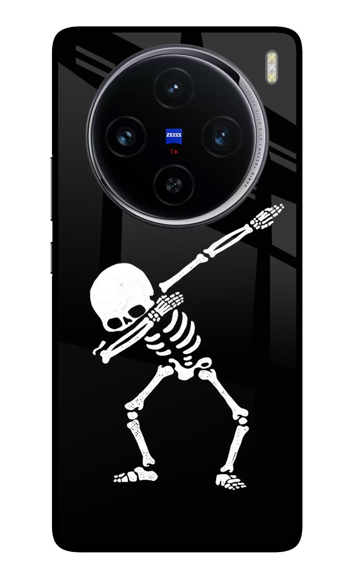 Dabbing Skeleton Art Vivo X100 Glass Case Back Cover by Casekaro
