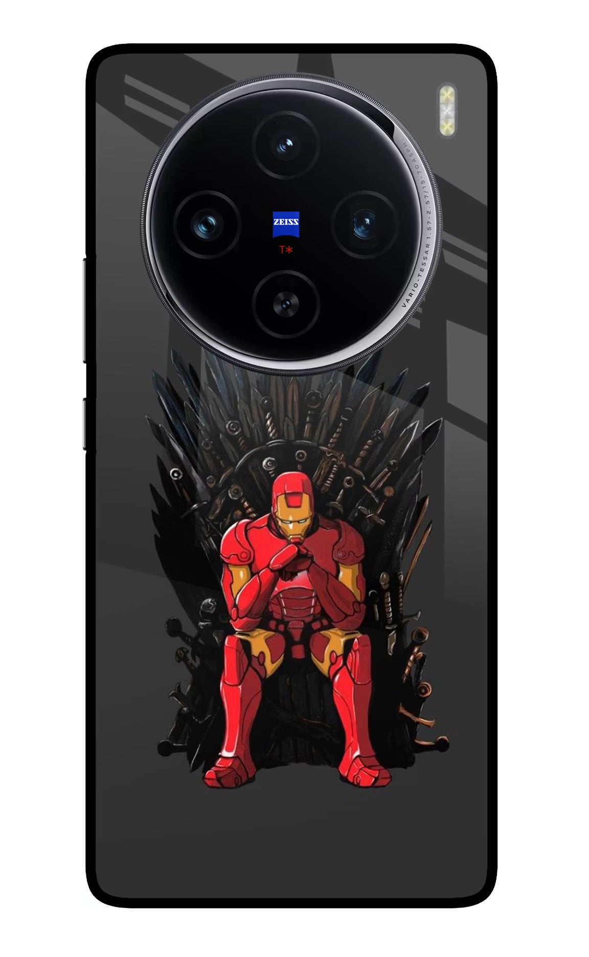 Ironman Throne Vivo X100 Glass Case Back Cover by Casekaro