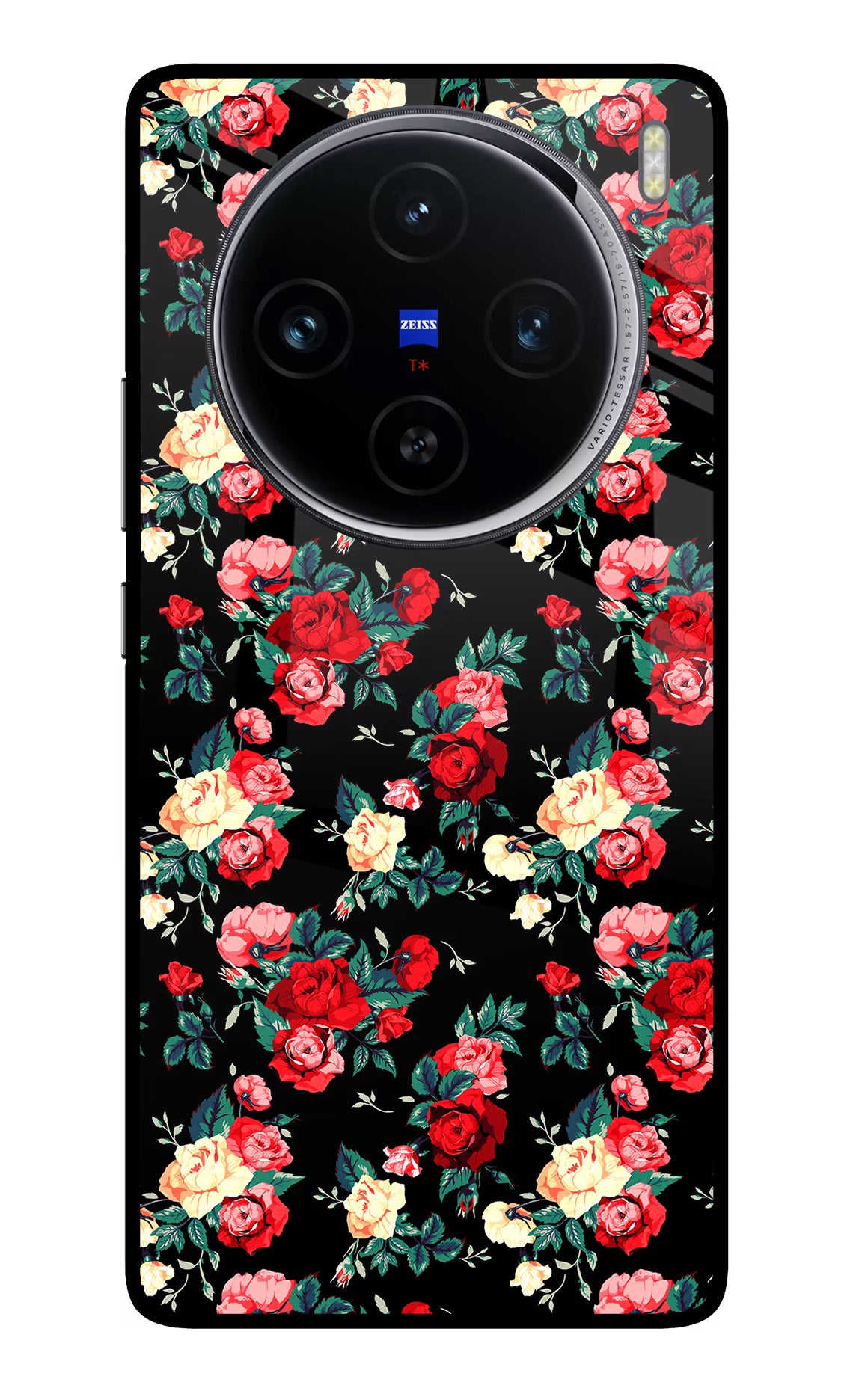 Rose Pattern Vivo X100 Glass Case Back Cover by Casekaro