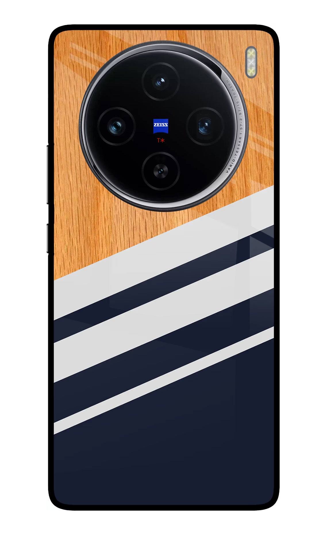 Blue and white wooden Vivo X100 Glass Case Back Cover by Casekaro