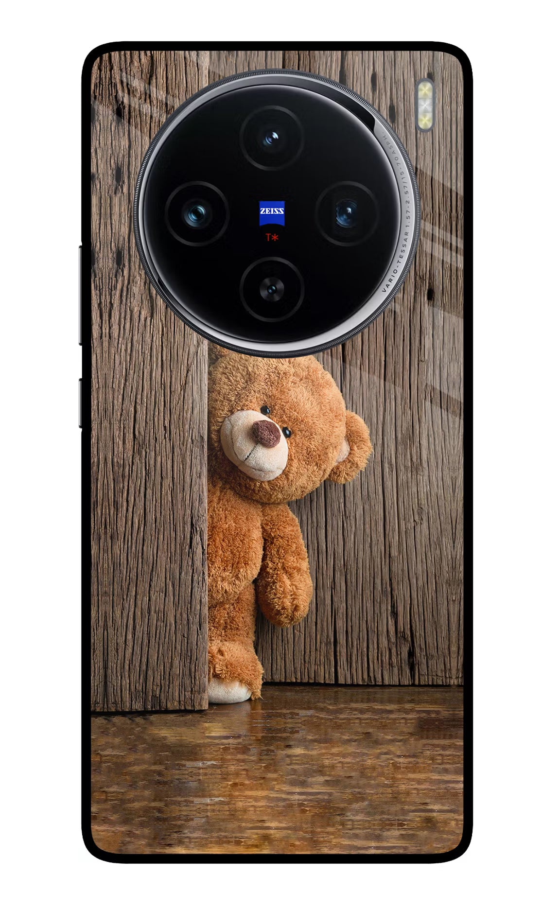 Teddy Wooden Vivo X100 Glass Case Back Cover by Casekaro