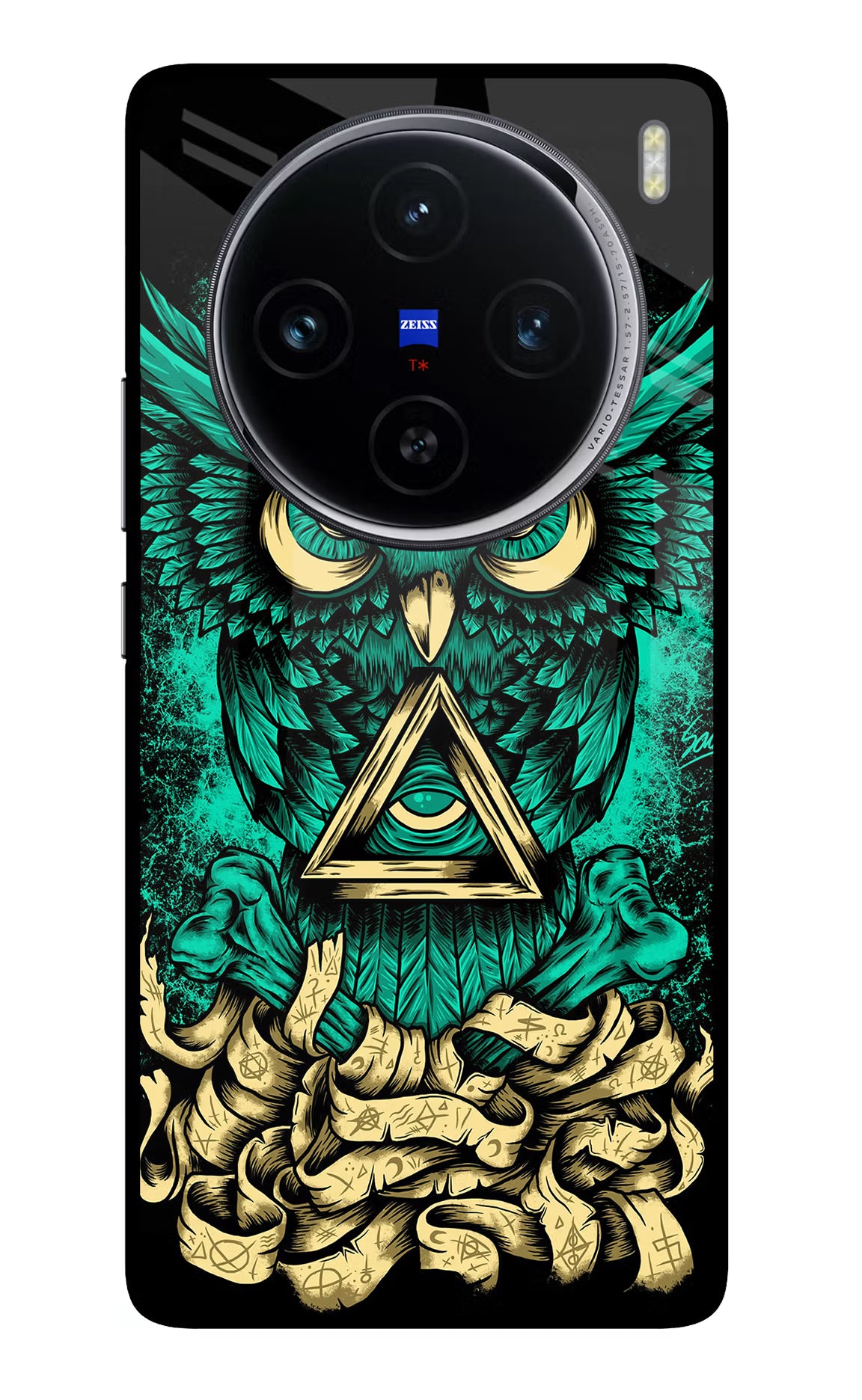 Green Owl Vivo X100 Glass Case Back Cover by Casekaro