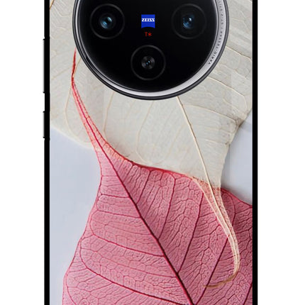 White Pink Leaf Vivo X100 Glass Case