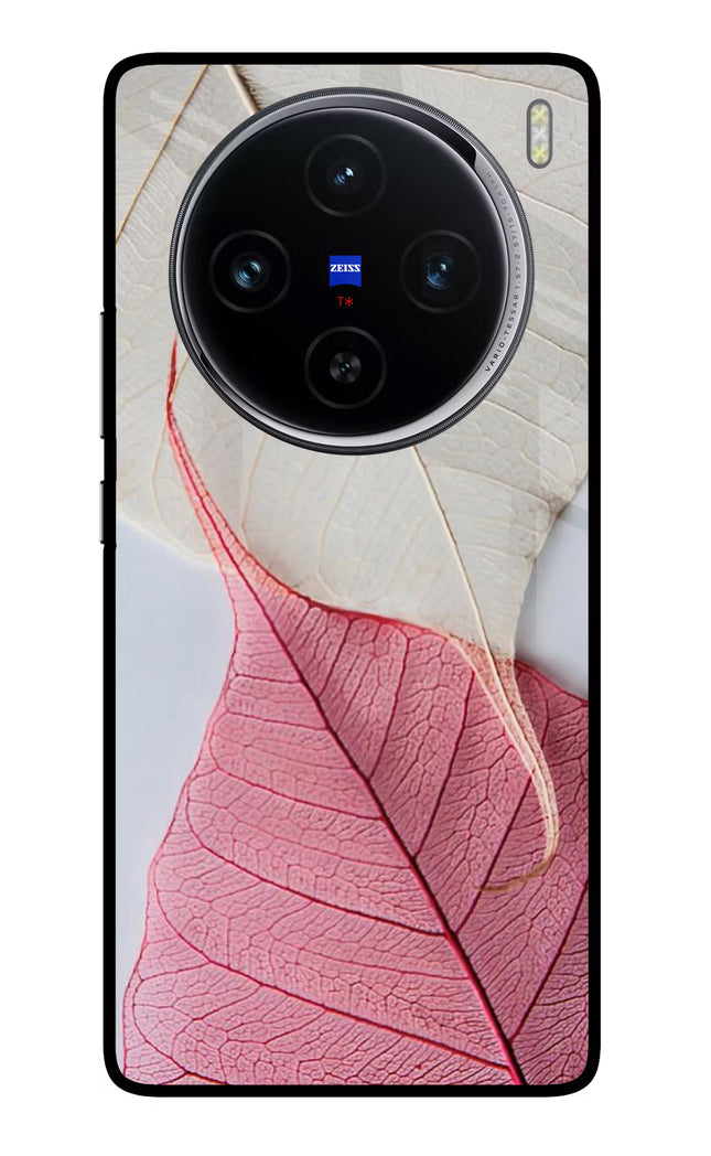 White Pink Leaf Vivo X100 Glass Case