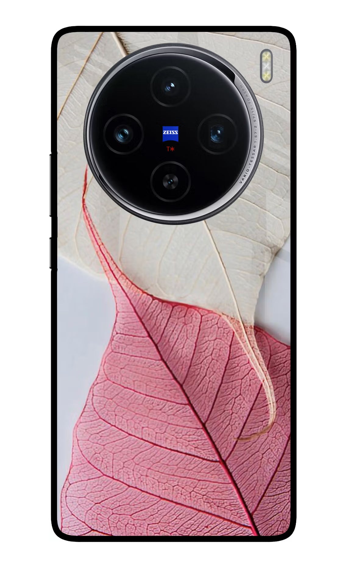 White Pink Leaf Vivo X100 Glass Case Back Cover by Casekaro