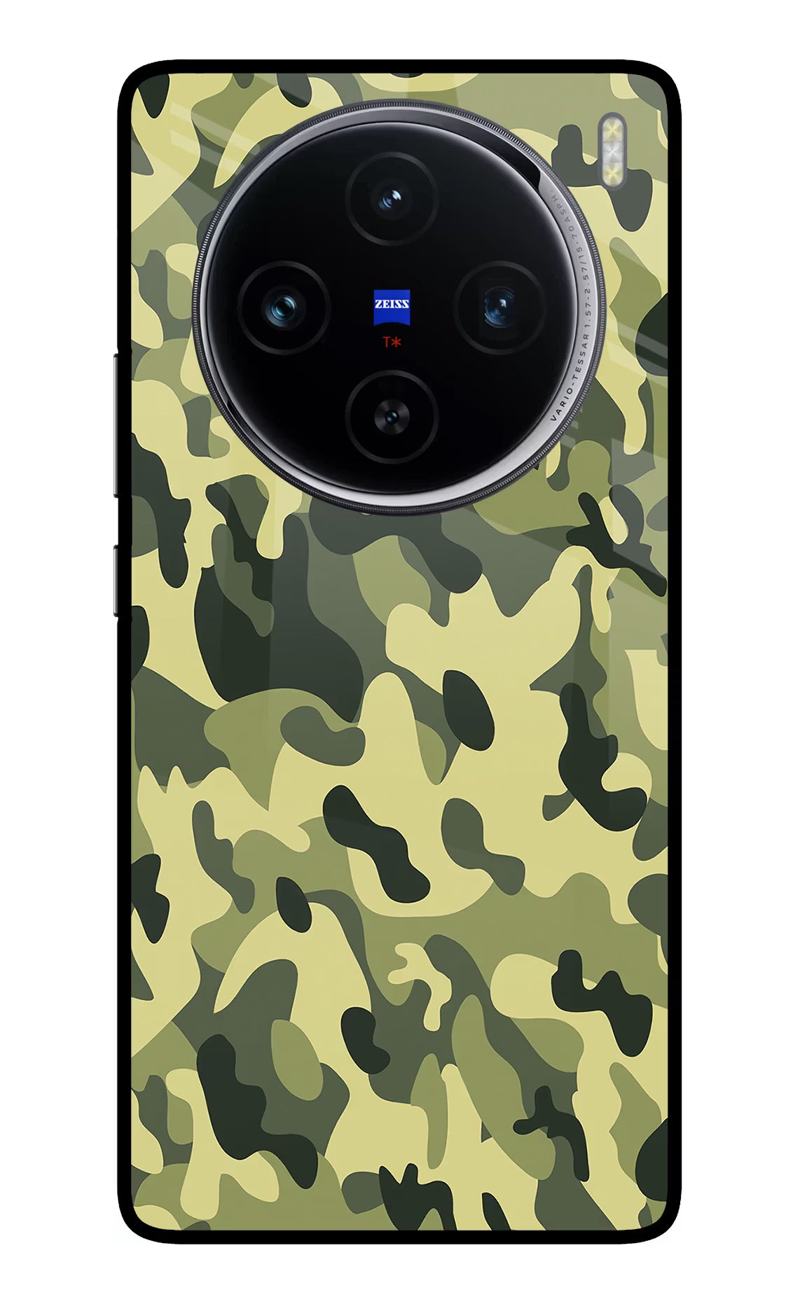 Camouflage Vivo X100 Glass Case Back Cover by Casekaro