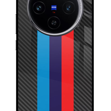 BMW Stripes Pattern Vivo X100 Glass Case Back Cover by Casekaro