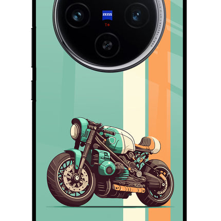 Striped Moto Drift Vivo X100 Glass Case Back Cover by Casekaro