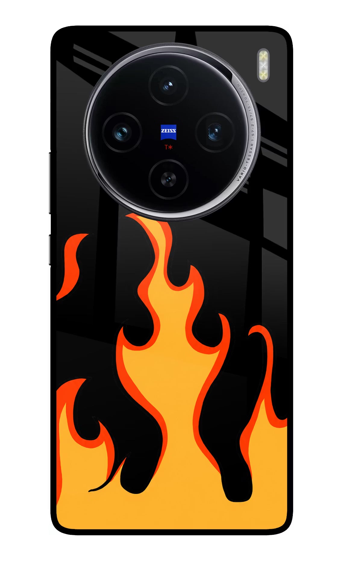 Fired Up – Black Vivo X100 Glass Case Back Cover by Casekaro
