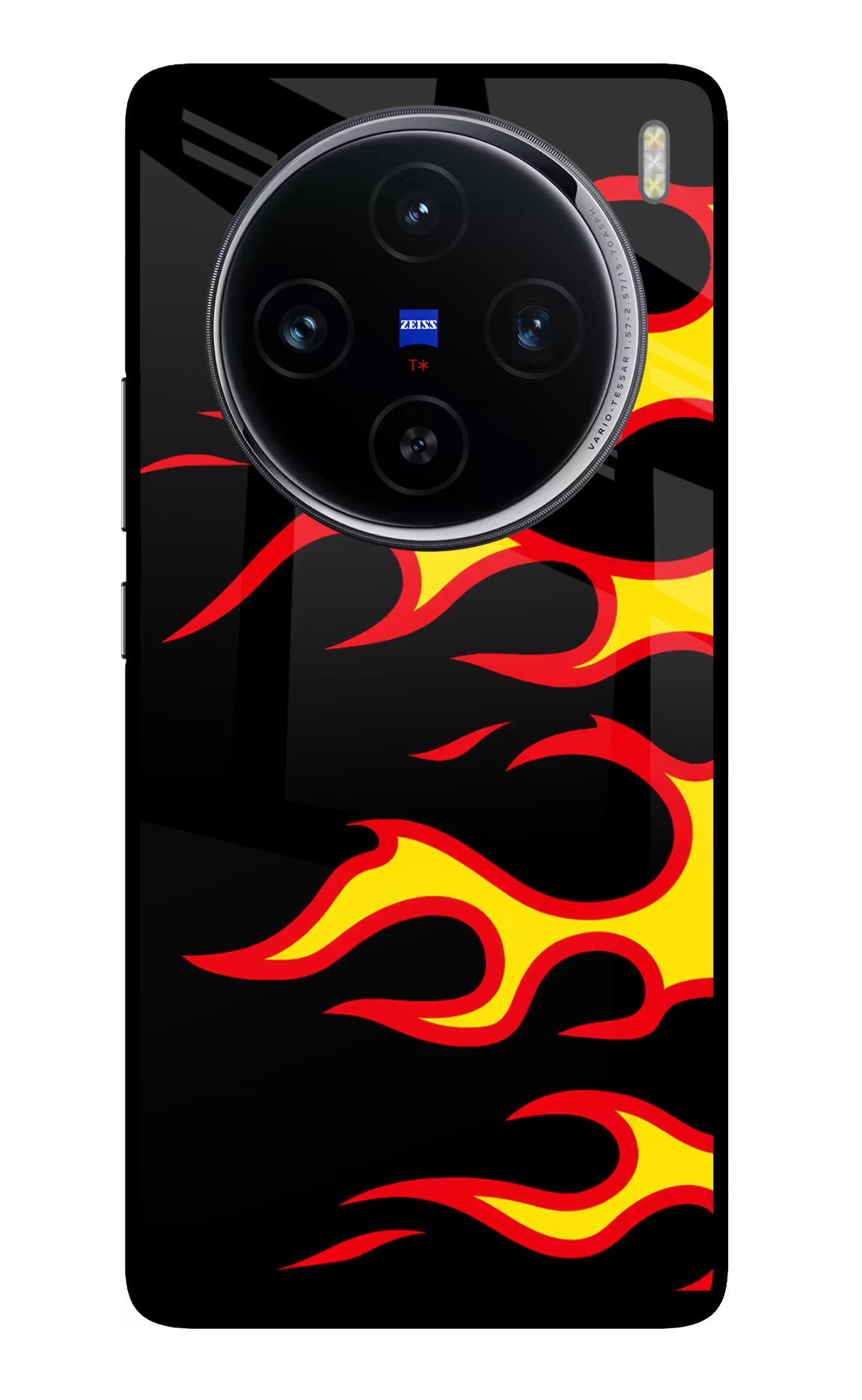 Side Sweep Flames Vivo X100 Glass Case