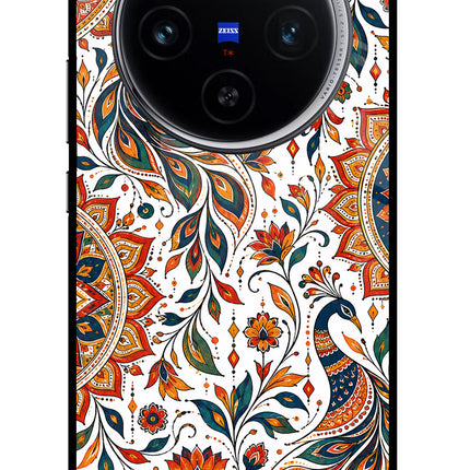 White Mayura Vivo X100 Glass Case