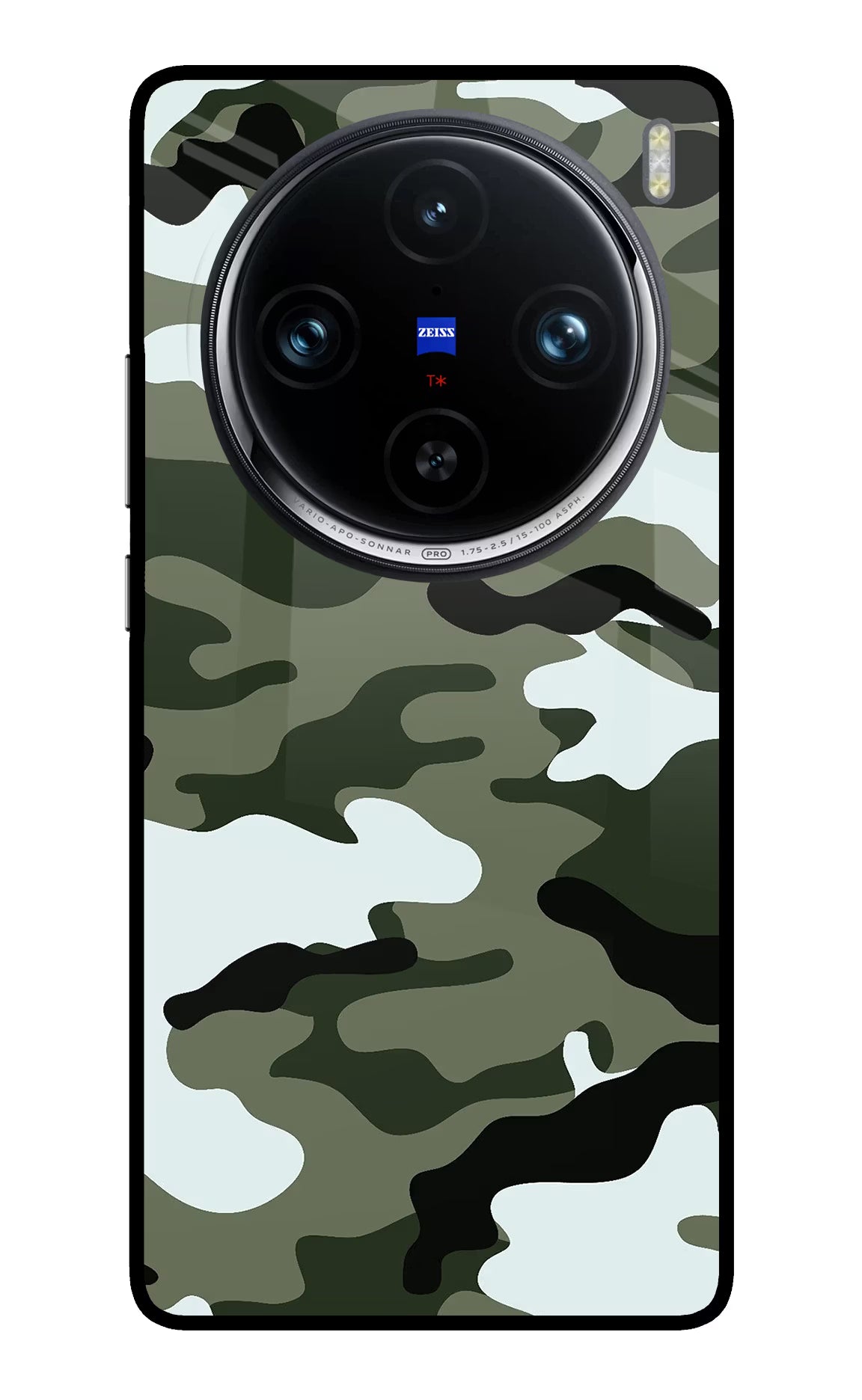 Camouflage Vivo X100 Pro Glass Case Back Cover by Casekaro