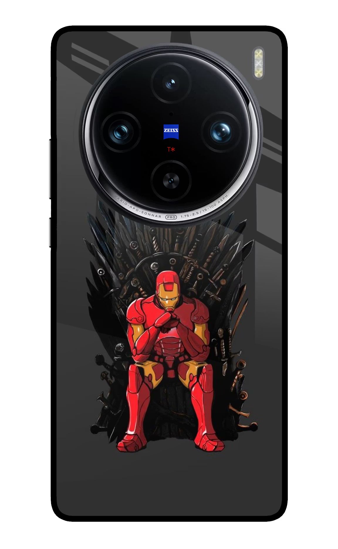 Ironman Throne Vivo X100 Pro Glass Case Back Cover by Casekaro