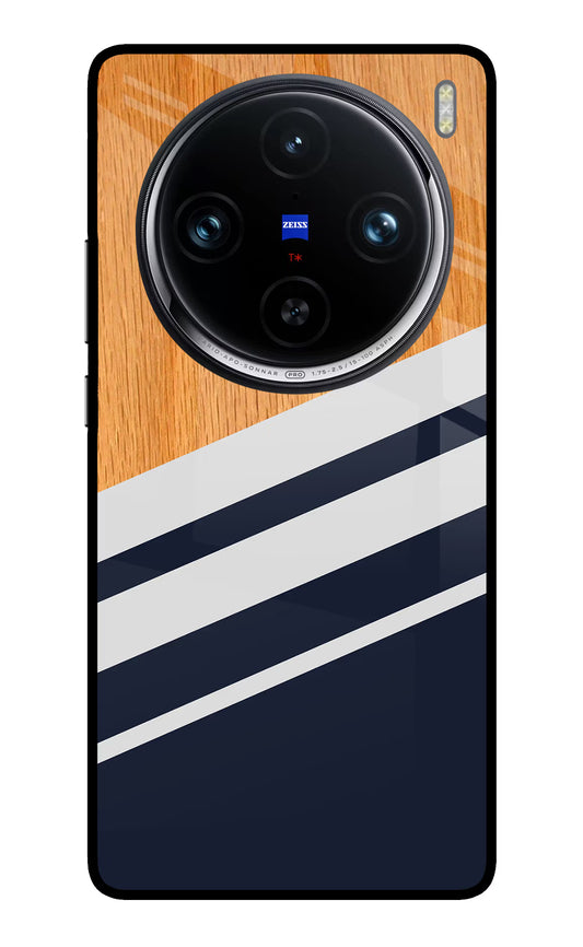 Blue and white wooden Vivo X100 Pro Glass Case