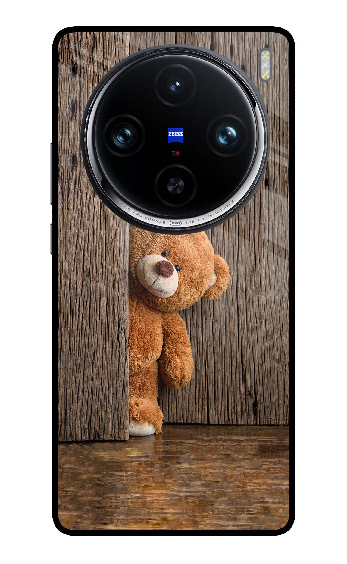 Teddy Wooden Vivo X100 Pro Glass Case Back Cover by Casekaro