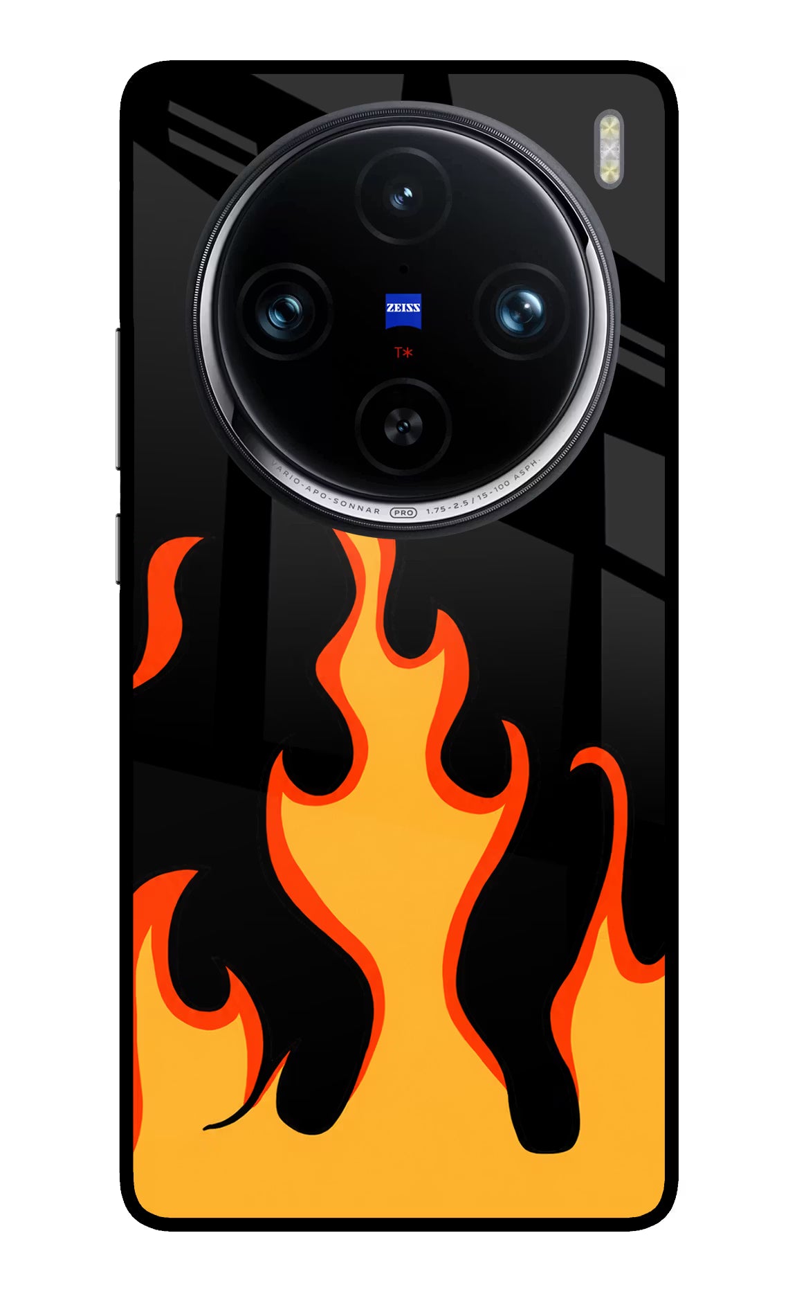 Fired Up – Black Vivo X100 Pro Glass Case Back Cover by Casekaro