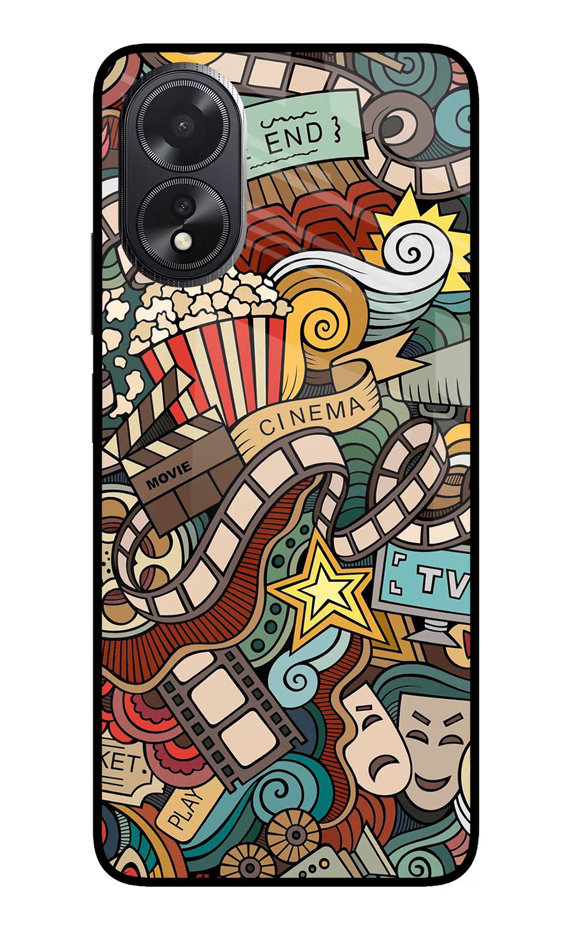 Cinema Abstract Oppo A18/Oppo A38 Glass Case Back Cover by Casekaro