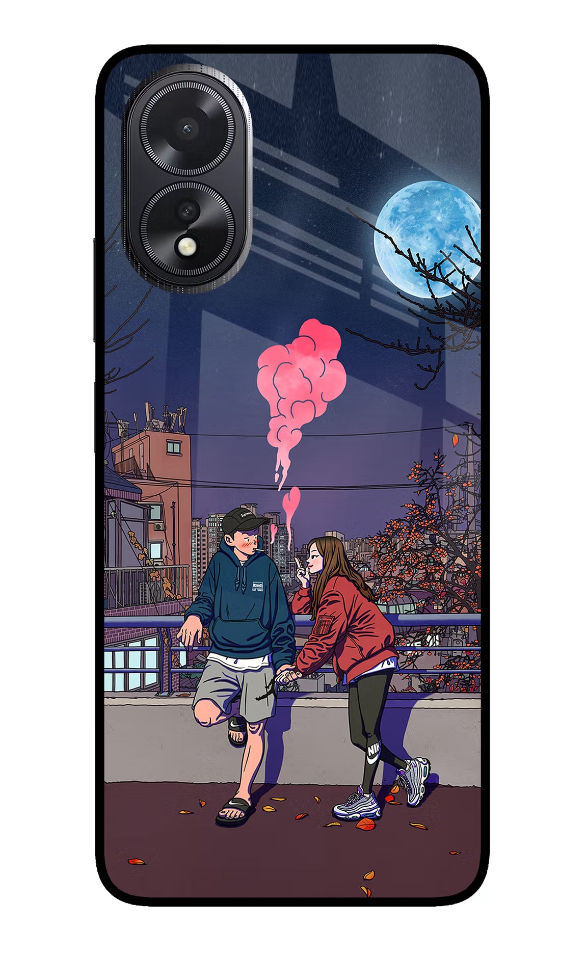 Chilling Couple Oppo A18/Oppo A38 Glass Case Back Cover by Casekaro