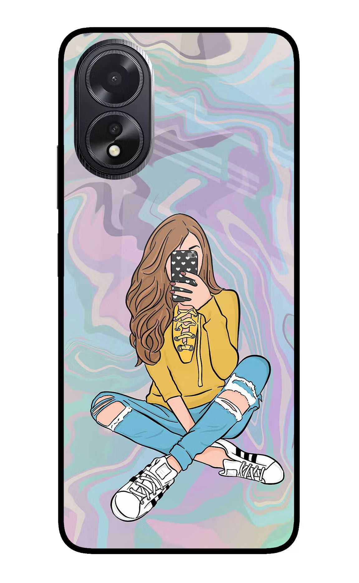 Selfie Girl Oppo A18/Oppo A38 Glass Case Back Cover by Casekaro