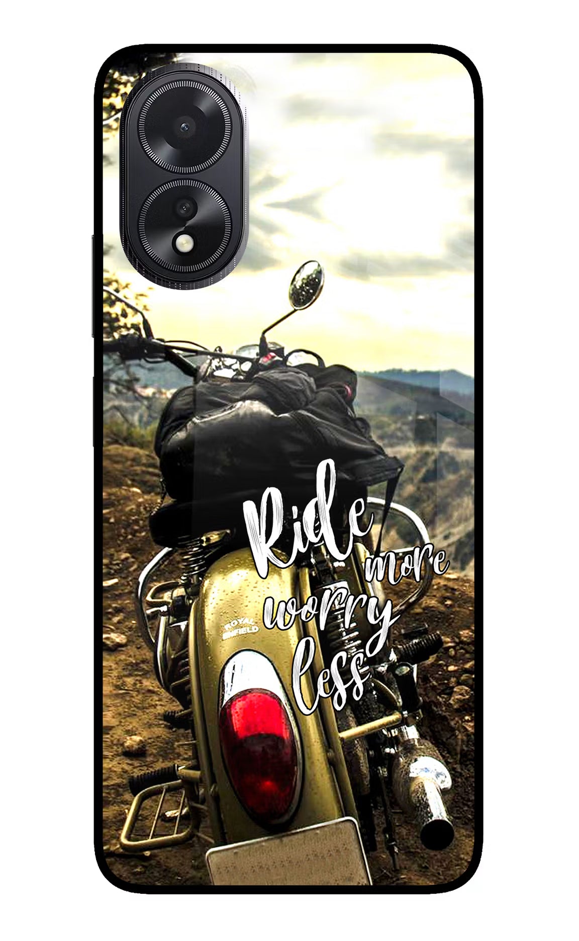 Ride More Worry Less Oppo A18/Oppo A38 Glass Case Back Cover by Casekaro