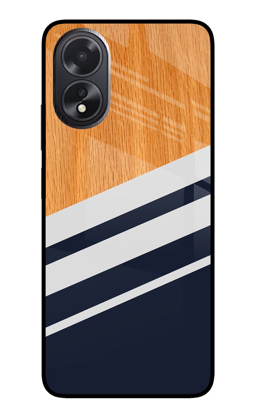 Blue and white wooden Oppo A18/Oppo A38 Back Cover, Glass case