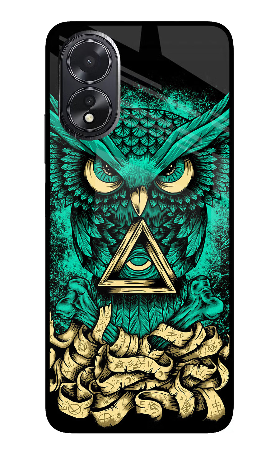 Green Owl Oppo A18/Oppo A38 Back Cover, Glass case