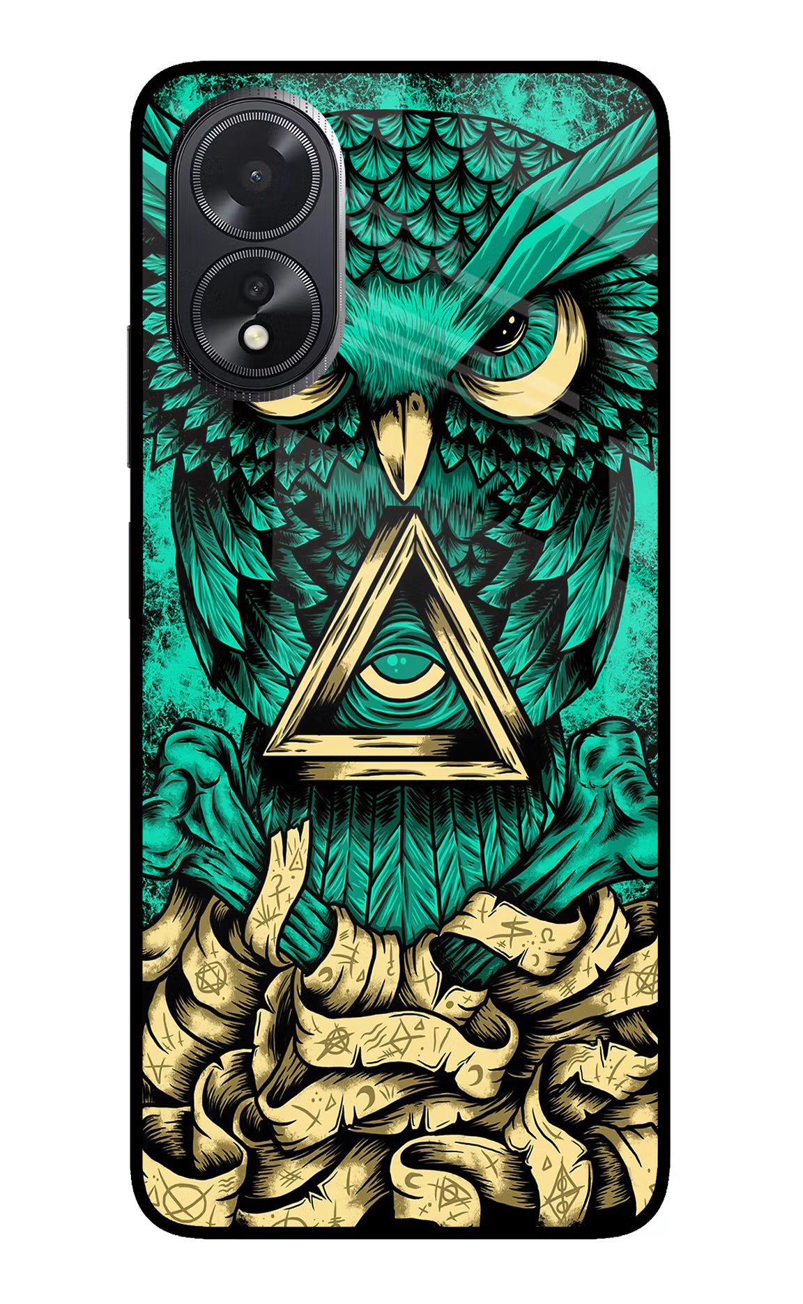 Green Owl Oppo A18/Oppo A38 Glass Case Back Cover by Casekaro