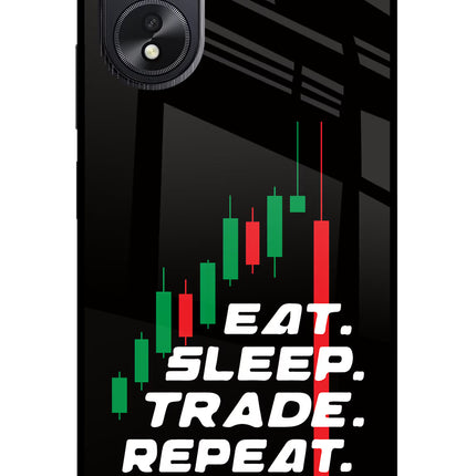 Eat Sleep Trade Repeat Oppo A18/Oppo A38 Glass Case Back Cover by Casekaro