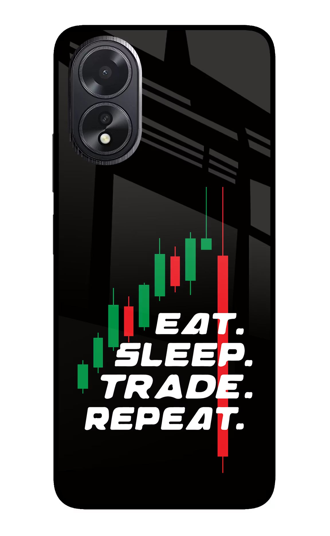 Eat Sleep Trade Repeat Oppo A18/Oppo A38 Glass Case Back Cover by Casekaro