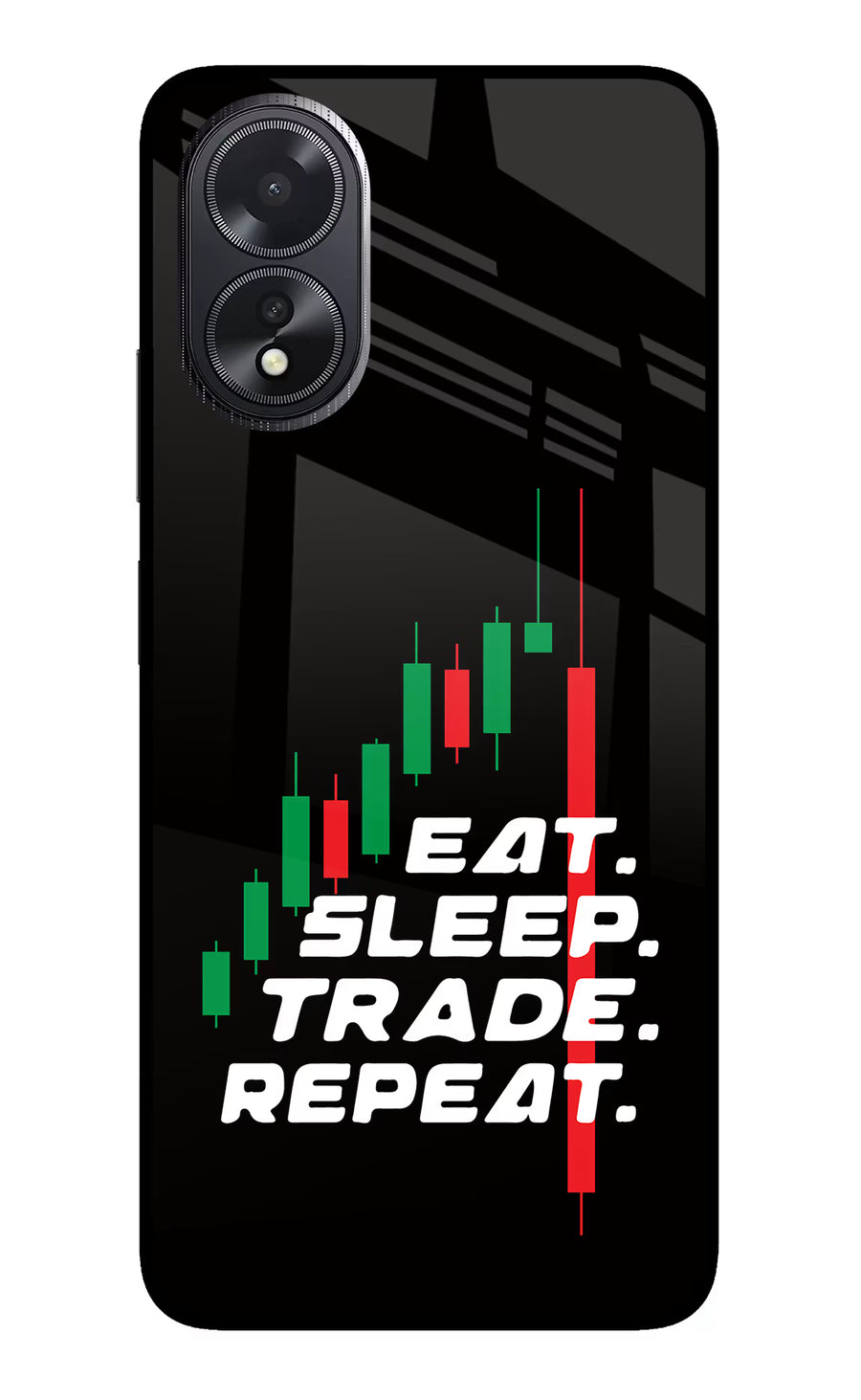 Eat Sleep Trade Repeat Oppo A18/Oppo A38 Back Cover, Glass case