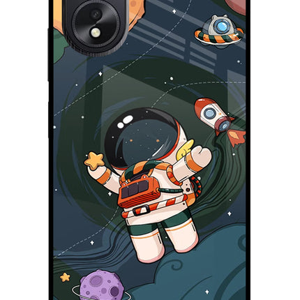 Cartoon Astronaut Oppo A18/Oppo A38 Glass Case Back Cover by Casekaro