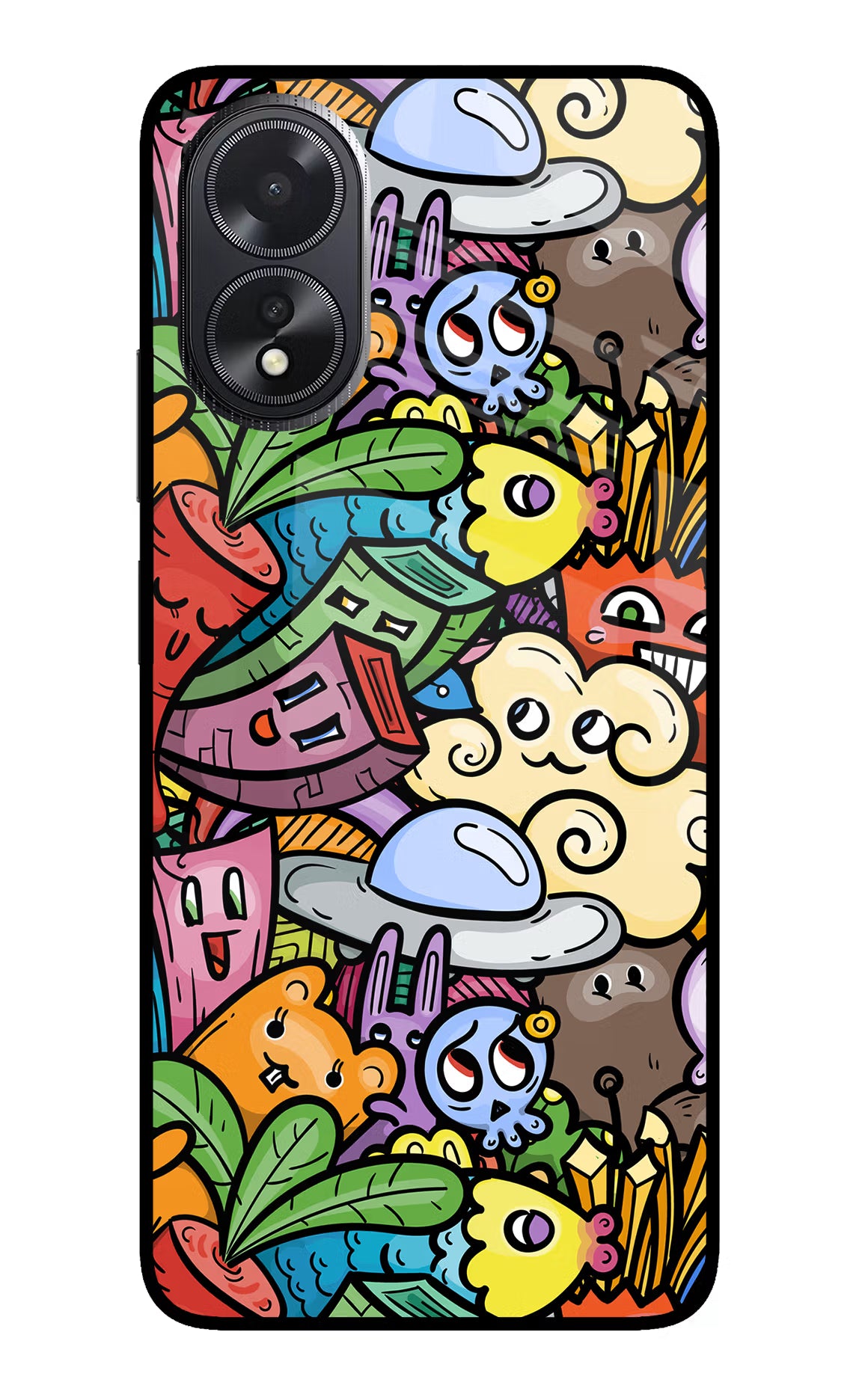 Veggie Doodle Oppo A18/Oppo A38 Glass Case Back Cover by Casekaro