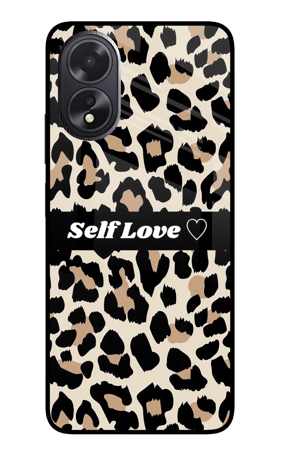 Leopard Print Self Love Oppo A18/Oppo A38 Glass Case Back Cover by Casekaro