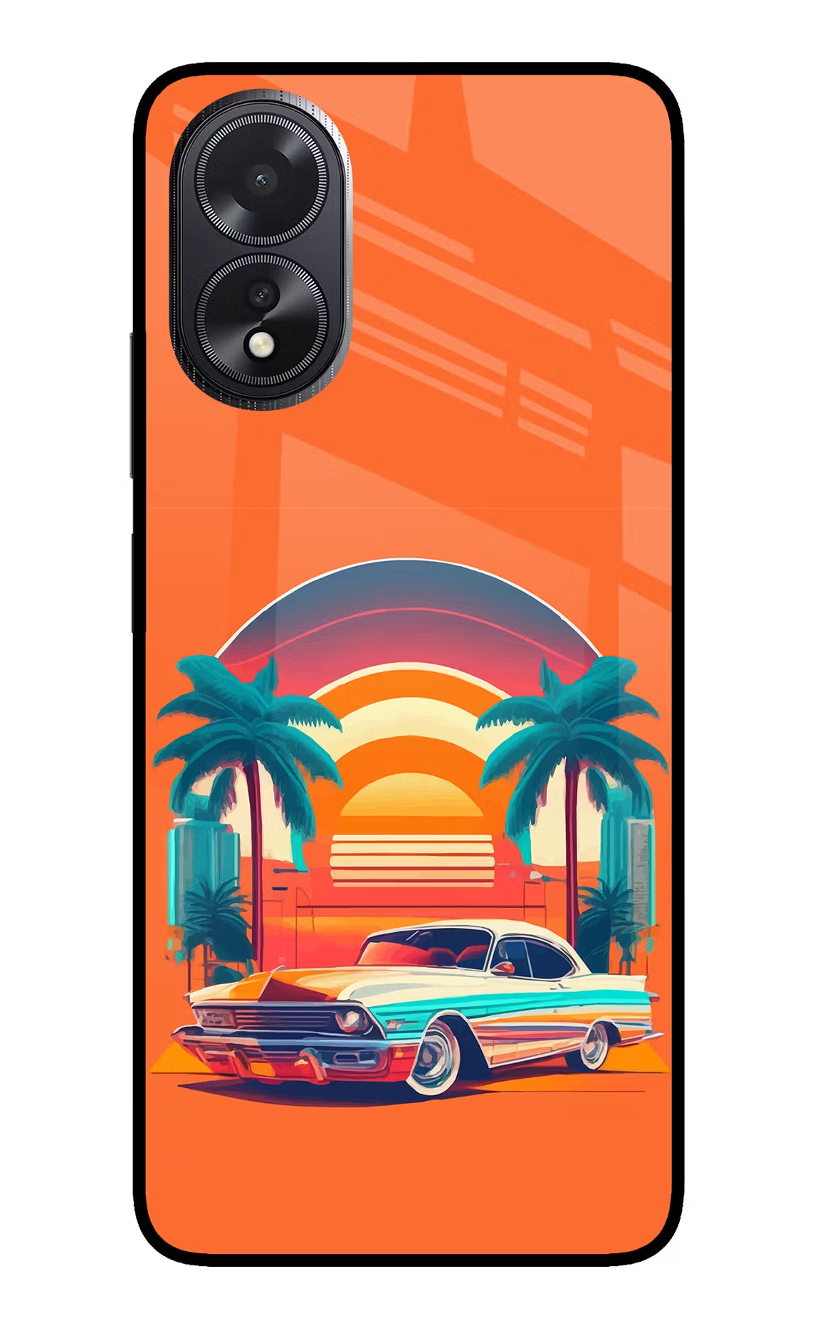 Palm Drive 80s Oppo A18/Oppo A38 Glass Case Back Cover by Casekaro