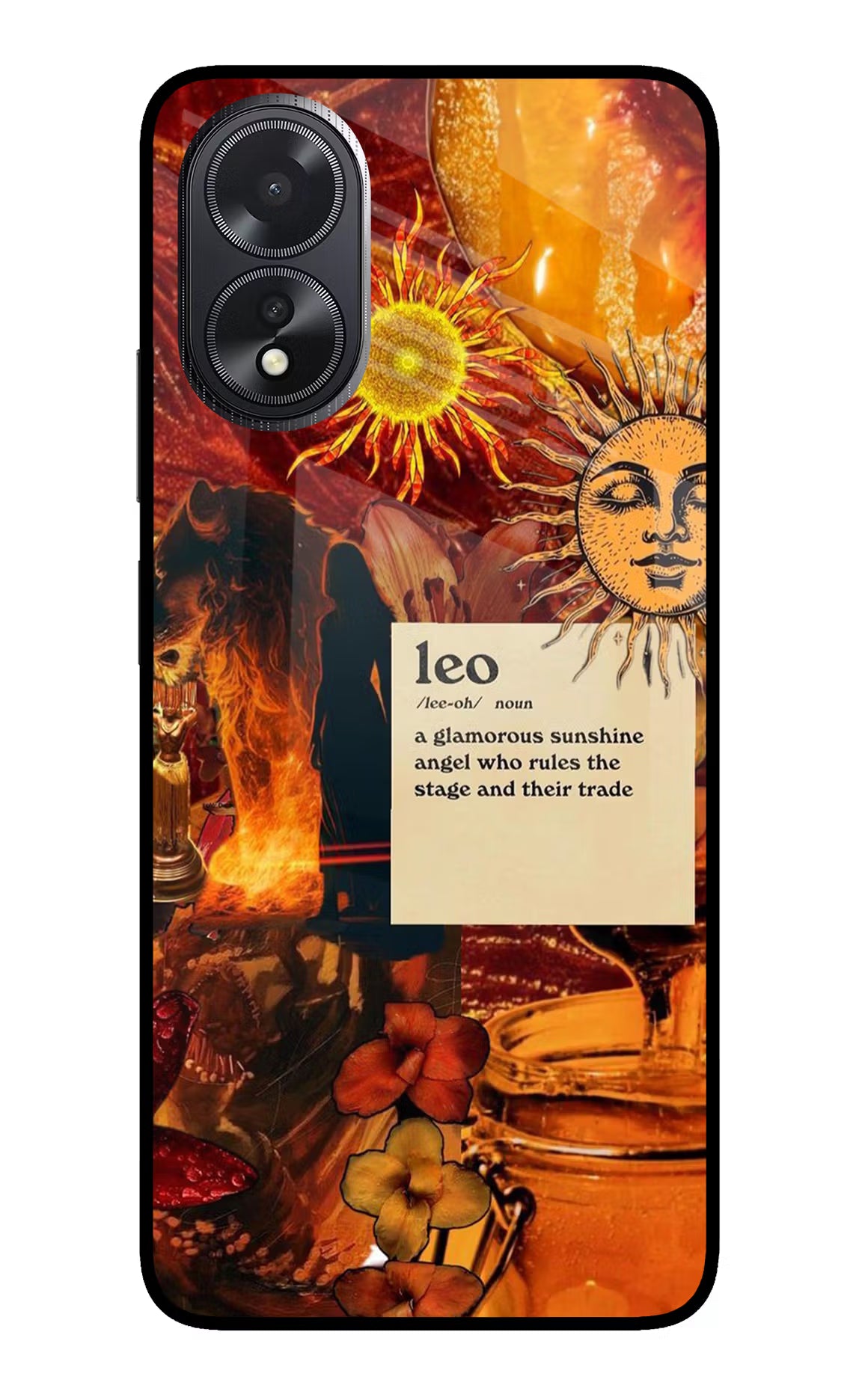 Leo Zodiac Oppo A18/Oppo A38 Glass Case Back Cover by Casekaro