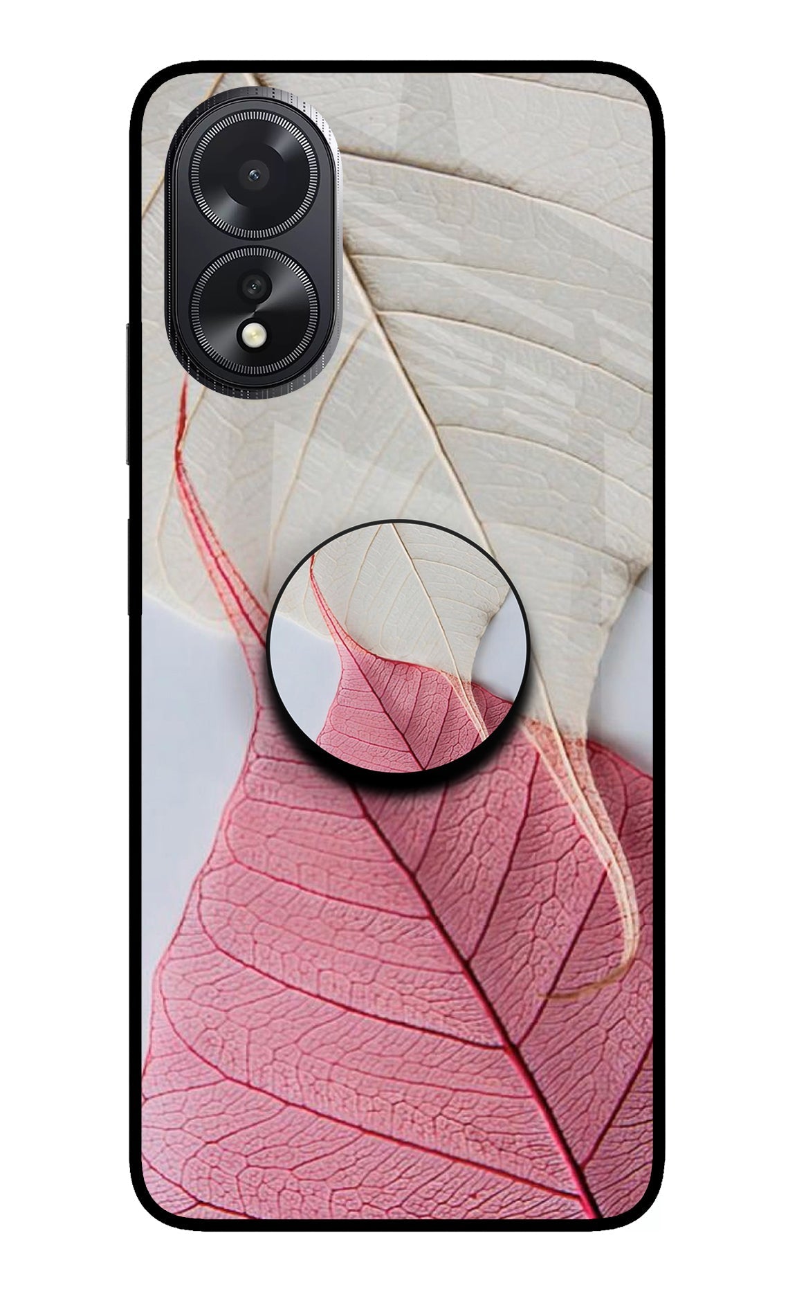 White Pink Leaf Oppo A18/Oppo A38 Glass Case