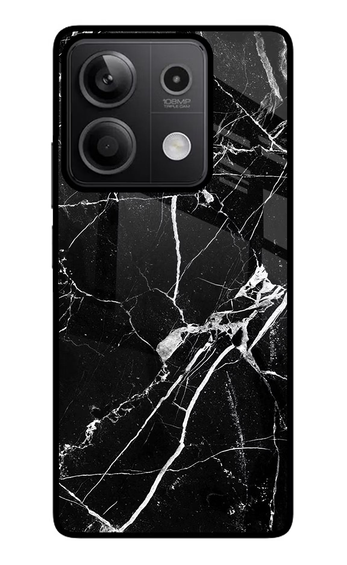 Black Marble Pattern Redmi Note 13 5G Glass Case Back Cover by Casekaro