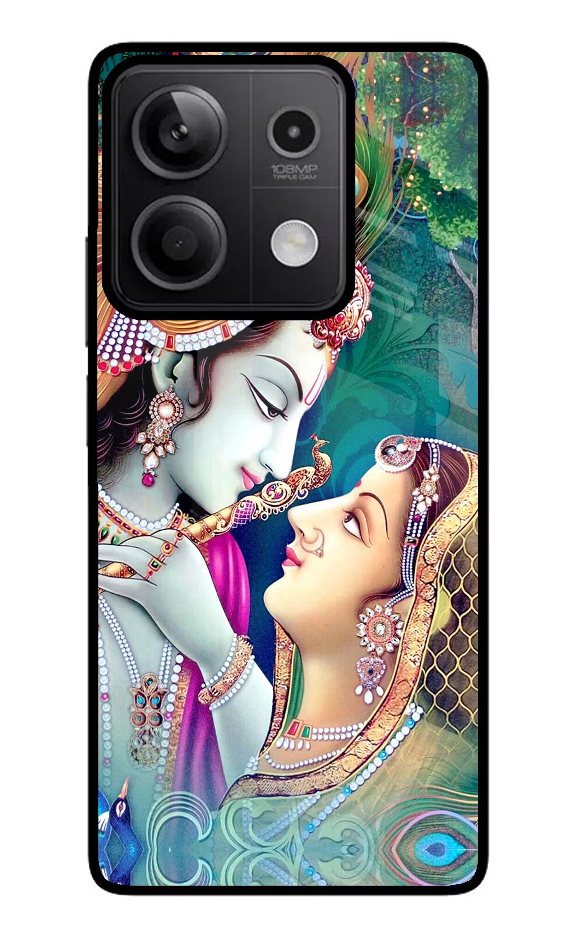 Lord Radha Krishna Redmi Note 13 5G Glass Case Back Cover by Casekaro