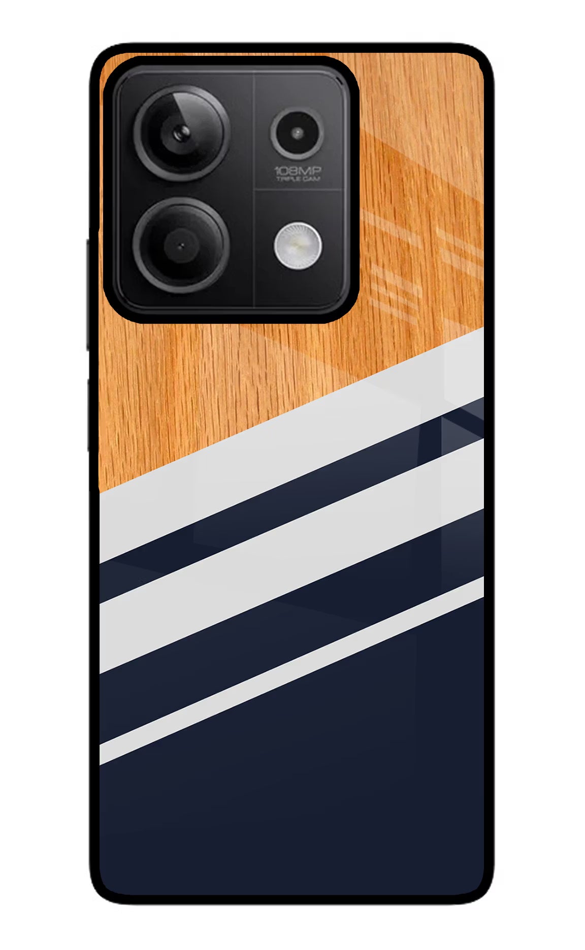 Blue and white wooden Redmi Note 13 5G Glass Case Back Cover by Casekaro