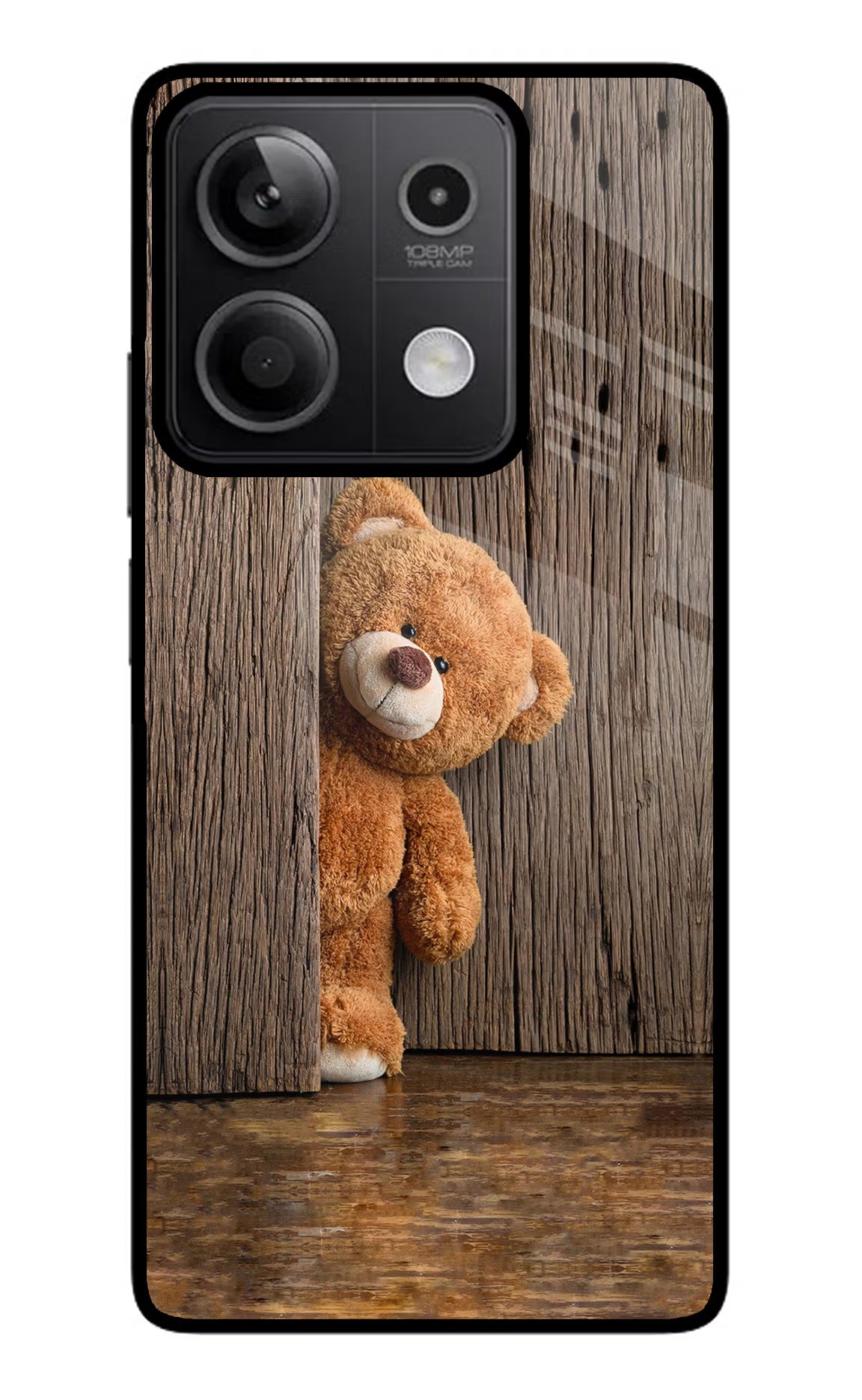 Teddy Wooden Redmi Note 13 5G Glass Case Back Cover by Casekaro