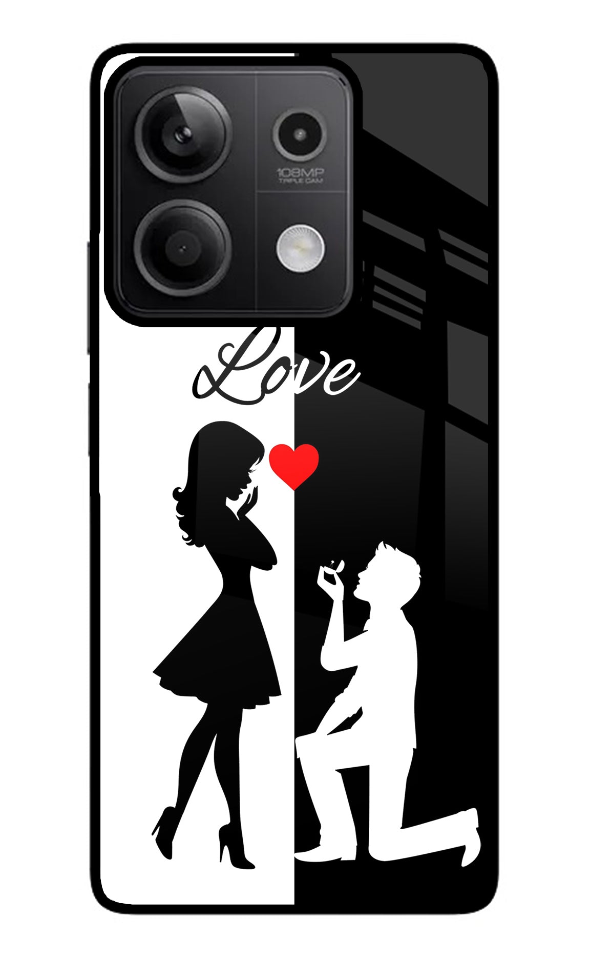 Love Propose Black And White Redmi Note 13 5G Glass Case